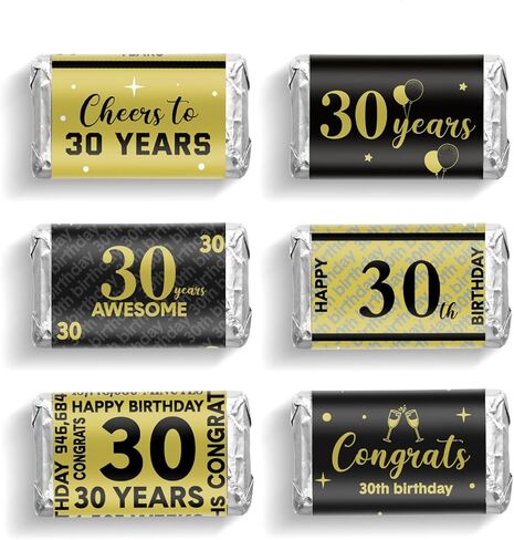 Tenare 90 Pcs 60th Birthday Party Favors Candy Wrappers Black and Gold Stickers Mini Chocolate Label 60th Birthday Decorations for Men Anniversary Party Supplies in Saudi Arabia