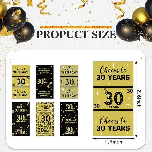 Tenare 90 Pcs 60th Birthday Party Favors Candy Wrappers Black and Gold Stickers Mini Chocolate Label 60th Birthday Decorations for Men Anniversary Party Supplies in Saudi Arabia