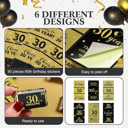 Tenare 90 Pcs 60th Birthday Party Favors Candy Wrappers Black and Gold Stickers Mini Chocolate Label 60th Birthday Decorations for Men Anniversary Party Supplies in Saudi Arabia