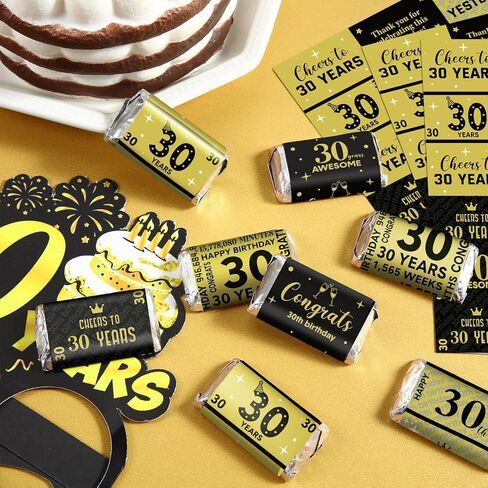 Tenare 90 Pcs 60th Birthday Party Favors Candy Wrappers Black and Gold Stickers Mini Chocolate Label 60th Birthday Decorations for Men Anniversary Party Supplies in Saudi Arabia