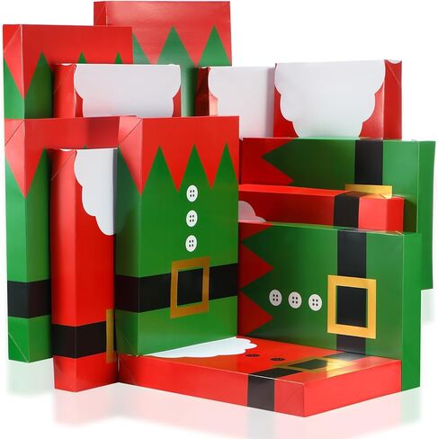 Zhanmai 12 Pcs Large Christmas Shirt Boxes with Lids for Present, Shirt Gift Boxes(2 Designs:Santa Claus & Christmas Elf) for Xmas Holiday Wrapping Clothing Birthday Party Gift (17''x11''x2.38'') in Saudi Arabia