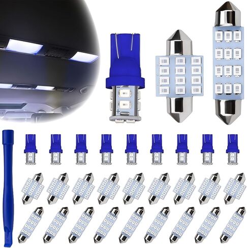 24 قطعة مجموعة مصابيح LED الداخلية للسيارة 194 T10 DE3175 578 31 مم 41 مم لمبات LED مصابيح بديلة داخلية لخريطة السيارة ولوحة ترخيص الباب وإضاءة القبة الجانبية (أزرق) in Kuwait