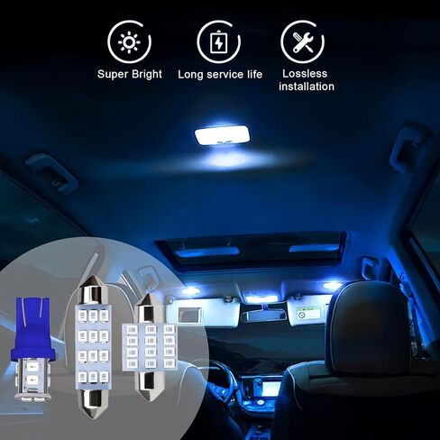 24 قطعة مجموعة مصابيح LED الداخلية للسيارة 194 T10 DE3175 578 31 مم 41 مم لمبات LED مصابيح بديلة داخلية لخريطة السيارة ولوحة ترخيص الباب وإضاءة القبة الجانبية (أزرق) in Kuwait