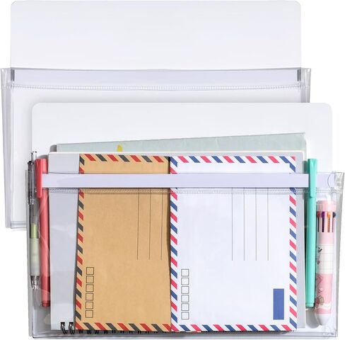 Henoyso 2 Pcs Magnetic File Holder 12 x 9.5 inches Paper Holder Magnetic Pen Dry Erase Marker Organizer Fridge Pocket Organizer for Whiteboard Refrigerator (White) in Saudi Arabia