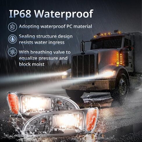 Headlights for Peterbilt 386, Truck Headlight Assembly for Peterbilt 330 325 335 337 340 348 382 384 386 387, with DOT Approved High and Low Beam Replacement Left and Right(A Pair) in Saudi Arabia
