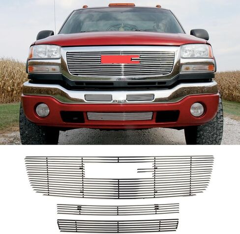Fits 2003-2006 GMC Sierra 1500/2500HD/3500 Polished Chrome Billet Grille Insert Combo w/Logo Show Replace Part in Saudi Arabia