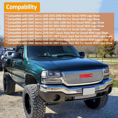Fits 2003-2006 GMC Sierra 1500/2500HD/3500 Polished Chrome Billet Grille Insert Combo w/Logo Show Replace Part in Saudi Arabia