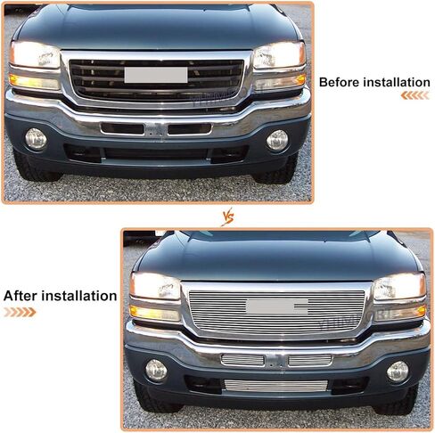 Fits 2003-2006 GMC Sierra 1500/2500HD/3500 Polished Chrome Billet Grille Insert Combo w/Logo Show Replace Part in Saudi Arabia