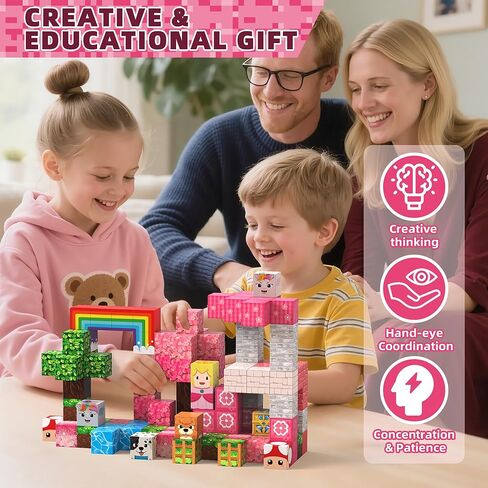 Magnetic Blocks, Magnetic Building Blocks, STEM Constructions Magnet Blocks for Boys Girls Age 3 4 5 6 7 8 9 10, Sensory Stacking Toy Christmas Birthday Gifts for Kids in Kuwait