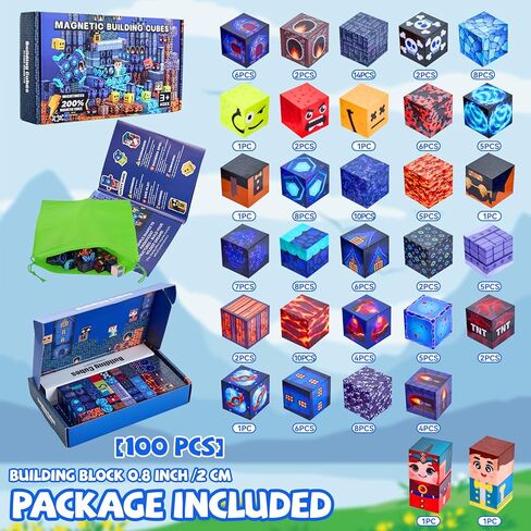 Magnetic Blocks Toys for Kids,100 PCS Magnetic Building Blocks Cubes, STEM Sensory Stacking Magnets Toys,Christmas Birthday Gifts for Boys and Girls Ages 3+ (Forest) in Saudi Arabia