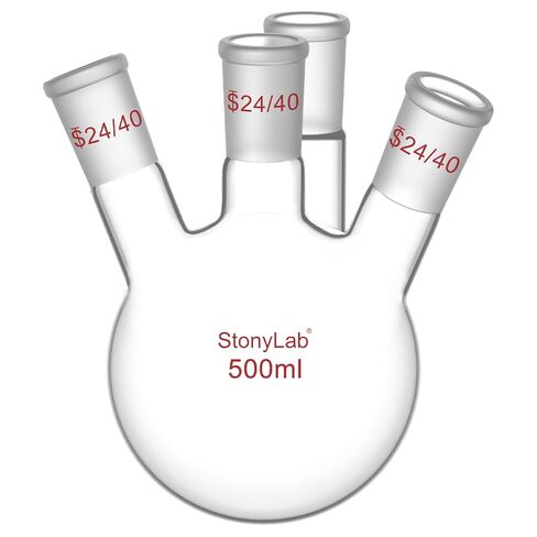 stonylab 4 Neck Round Bottom Flask RBF, Heavy Wall 4 Neck Lab Flask Borosilicate Glass Round Bottom Boiling Flask with 24/40 Standard Taper Outer Joint, 1000 ml in Kuwait