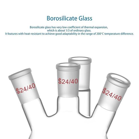stonylab 4 Neck Round Bottom Flask RBF, Heavy Wall 4 Neck Lab Flask Borosilicate Glass Round Bottom Boiling Flask with 24/40 Standard Taper Outer Joint, 1000 ml in Kuwait