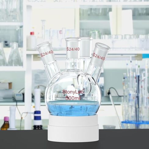 stonylab 4 Neck Round Bottom Flask RBF, Heavy Wall 4 Neck Lab Flask Borosilicate Glass Round Bottom Boiling Flask with 24/40 Standard Taper Outer Joint, 1000 ml in Kuwait