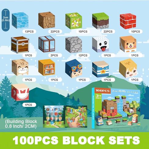 Magnetic Blocks 100 PCS Magnetic Building Blocks, 3+ STEM Montessori Sensory Toys, Magnetic Cube for for 3 4 5 6 7 8 9 10 11 12 8-12 Years Old Boys & Girls Birthday Gifts in Saudi Arabia