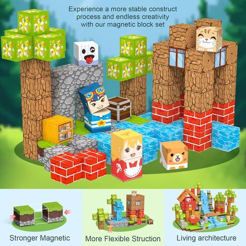Magnetic Blocks 100 PCS Magnetic Building Blocks, 3+ STEM Montessori Sensory Toys, Magnetic Cube for for 3 4 5 6 7 8 9 10 11 12 8-12 Years Old Boys & Girls Birthday Gifts in Saudi Arabia