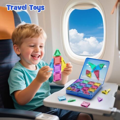 60-Piece Mini Magnetic Tiles Set with Iron Box - Ideal Travel Puzzle Toys for Toddlers Aged 3-5, Montessori STEM Building Blocks, Educational Birthday Gift in Saudi Arabia