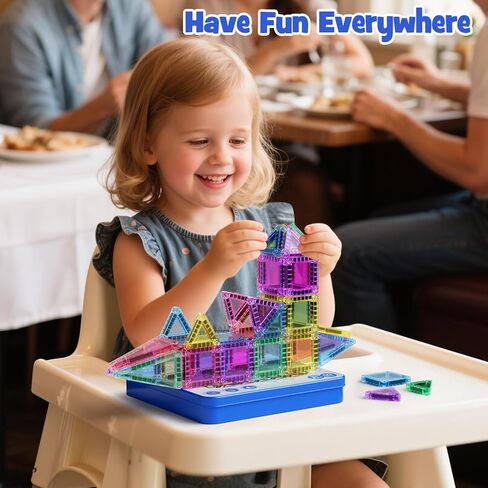 60-Piece Mini Magnetic Tiles Set with Iron Box - Ideal Travel Puzzle Toys for Toddlers Aged 3-5, Montessori STEM Building Blocks, Educational Birthday Gift in Saudi Arabia