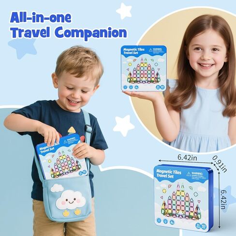 60-Piece Mini Magnetic Tiles Set with Iron Box - Ideal Travel Puzzle Toys for Toddlers Aged 3-5, Montessori STEM Building Blocks, Educational Birthday Gift in Saudi Arabia