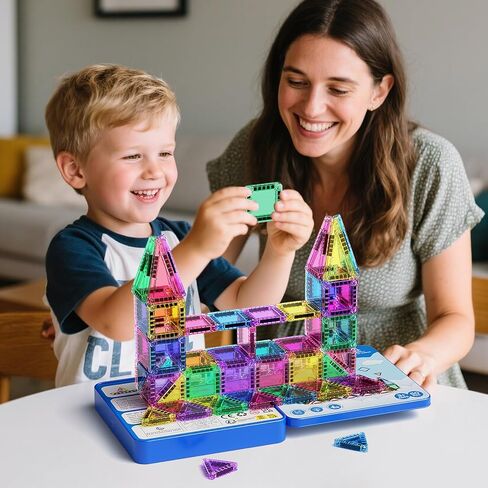60-Piece Mini Magnetic Tiles Set with Iron Box - Ideal Travel Puzzle Toys for Toddlers Aged 3-5, Montessori STEM Building Blocks, Educational Birthday Gift in Saudi Arabia