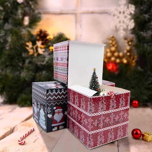 15 Pack Christmas Gift Boxes,5x5x5 Inches Gift Boxes with Lids,Christmas Party Boxes with 3 Different Designs,Holiday Boxes for Bridesmaids Proposal,Crafting,Cupcake,Wedding,Xmas (5x5x5 Inch) in Saudi Arabia