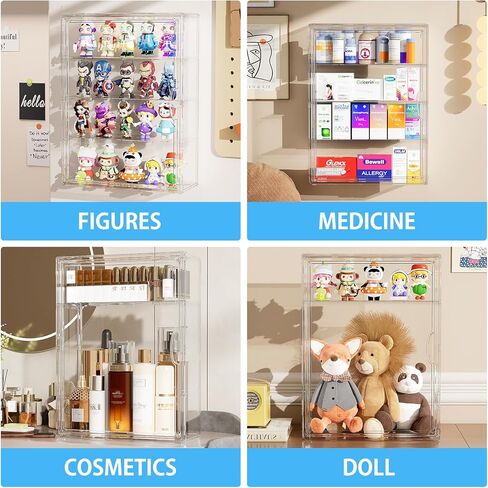 JOYZAN Acrylic Display Cases for Collectibles, 2 Packs 4 Tiers Clear Figure Display Case, Wall-Mounted Storage Box with Magnetic Door, Adjustable Figurine Display Shelf Dust-Proof Showcase Large in Saudi Arabia