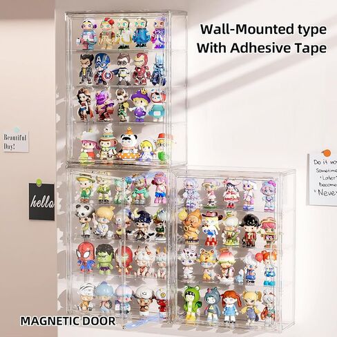 JOYZAN Acrylic Display Cases for Collectibles, 2 Packs 4 Tiers Clear Figure Display Case, Wall-Mounted Storage Box with Magnetic Door, Adjustable Figurine Display Shelf Dust-Proof Showcase Large in Saudi Arabia