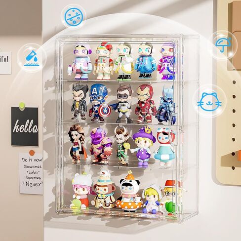 JOYZAN Acrylic Display Cases for Collectibles, 2 Packs 4 Tiers Clear Figure Display Case, Wall-Mounted Storage Box with Magnetic Door, Adjustable Figurine Display Shelf Dust-Proof Showcase Large in Saudi Arabia