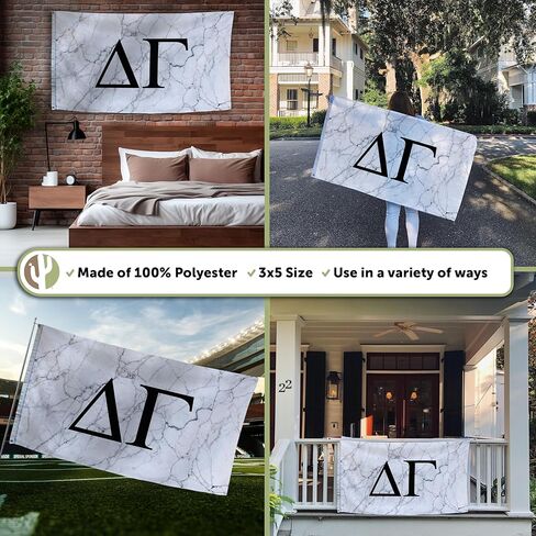 Desert Cactus Delta Gamma Sorority Flag Greek Letters Banner, 3x5 Feet Light Marble Design - for Sorority Decor, Events, and DG Pride Display in Saudi Arabia