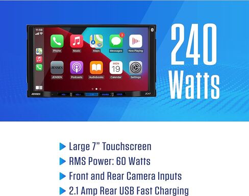 Jensen J3CA7W مقاس 7 بوصات معتمد من Apple CarPlay Android Auto سلكي أو لاسلكي | راديو ستيريو للسيارة بشاشة لمس مزدوجة DIN | بلوتوث | إدخال الكاميرا الاحتياطية | تشغيل وشحن USB in Kuwait