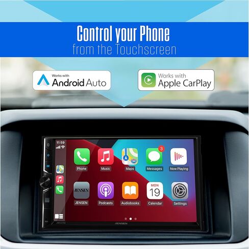 Jensen J3CA7W 7" Wireless Apple CarPlay Android Auto Double DIN Car Stereo | Wired or wireless Certified Apple CarPlay and Android Auto, 7-inch touchscreen, Bluetooth, backup camera input, USB in Kuwait