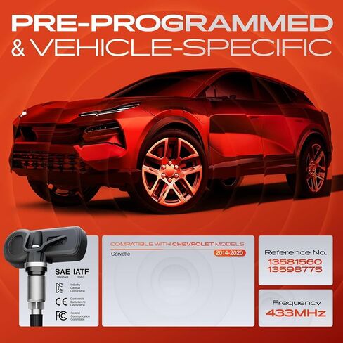مستشعر مراقبة ضغط الإطارات TPMS مبرمج مسبقًا 4 قطع من A-Premium - متوافق مع شيفروليه كورفيت 2014 2015 2016 2017 2018 2019 2020-433 ميجا هرتز - استبدل 13581560، 13598775 in Saudi Arabia
