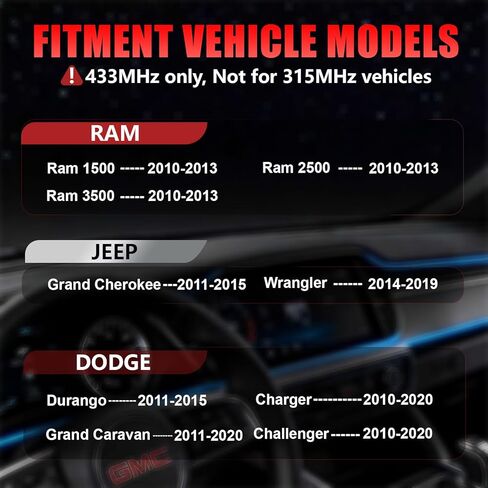 433Mhz TPMS,Pre-Programmed Tire Pressure Sensor Fit for RAM 1500/2500/3500(2010-2013),Jeep Grand Cherokee(2011-2015)/Wrangler(2014-2019),Dodge Durango(2011-2015)/Charger(2010-2020)(4PCS) in Kuwait