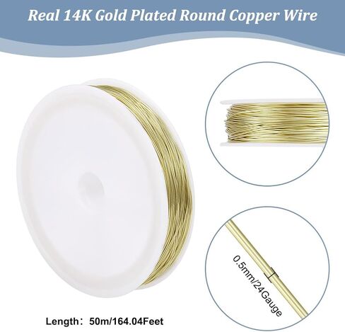 Beebeecraft 28 Gauge Bead String Wire 54.6 Yards/50M 14K Gold Plated Copper Craft Wire Round Polished Tarnish Resistant Bendable Metal Jewelry Beading Wire for Jewelry Making Supplies and Craft(0.3mm in Saudi Arabia