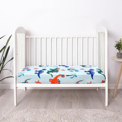 مجموعة ملاءات سرير الأطفال من قماش الموسلين من UOMNY للأولاد والبنات من القطن بوهو مقاس 28 × 52 ملاءة مرتبة سرير أطفال محايدة لمراتب الأطفال القياسية ومراتب الأطفال الصغار الناعمة القابلة للتنفس، عبوة من قطعتين باللونين الأخضر والأبيض in Kuwait