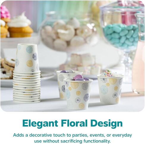 غوستو [100 عدد 3 أوقية. أكواب ورقية صغيرة، أكواب غسول الفم الصغيرة للحمام للاستعمال مرة واحدة - زهور in Kuwait