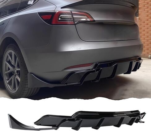 STSEV01 الناشر الخلفي + زاوية تمديد زعنفة القرش مناسبة لطراز Tesla 3 2017-2023، طقم الجسم المصد الخلفي السفلي للشفاه الفاصل الملحقات الخارجية (أسود لامع) in Kuwait