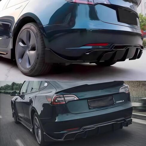 STSEV01 الناشر الخلفي + زاوية تمديد زعنفة القرش مناسبة لطراز Tesla 3 2017-2023، طقم الجسم المصد الخلفي السفلي للشفاه الفاصل الملحقات الخارجية (أسود لامع) in Kuwait
