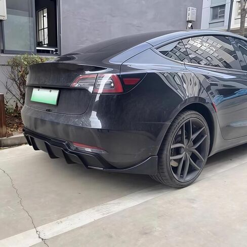 STSEV01 الناشر الخلفي + زاوية تمديد زعنفة القرش مناسبة لطراز Tesla 3 2017-2023، طقم الجسم المصد الخلفي السفلي للشفاه الفاصل الملحقات الخارجية (أسود لامع) in Kuwait