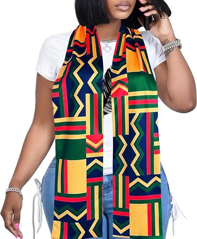 Afibi African Kente Print Stole Sash African Scarf Kente Stole Sash Unisex Kente Cloth Scarves in Saudi Arabia