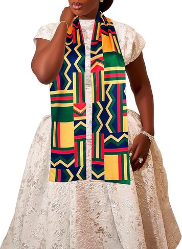 Afibi African Kente Print Stole Sash African Scarf Kente Stole Sash Unisex Kente Cloth Scarves in Saudi Arabia