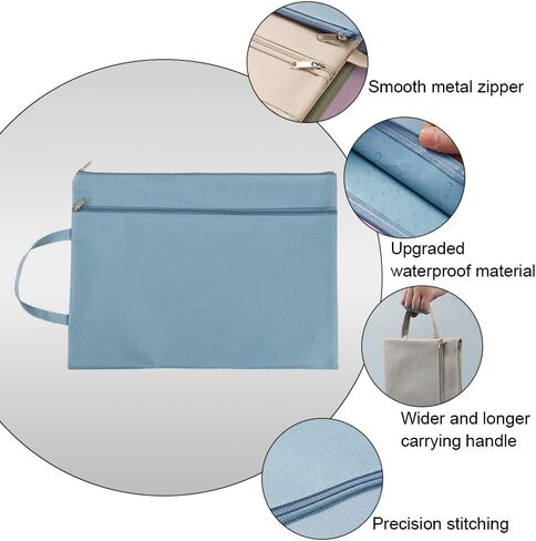 Zipper Pouch, B4 Letter Size Waterproof Document Organizer for Office School Supplies, Double Layer File Bags with Sturdy Carrying Handle, Blue in Saudi Arabia