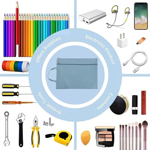 Zipper Pouch, B4 Letter Size Waterproof Document Organizer for Office School Supplies, Double Layer File Bags with Sturdy Carrying Handle, Blue in Saudi Arabia