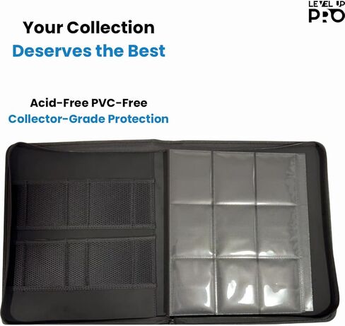 Trading Card Binder – PU Leather Toploader Binder with 288 Slots – 9 Pocket Top Loader Binder for Cards Compatible with Pokemon, MTG, AirTag Pocket – Matte Black Baseball Card Holder in Saudi Arabia