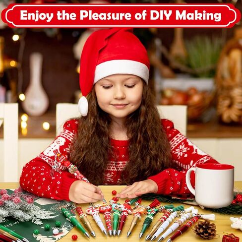 188 Pcs Christmas Beaded Pens Bulk,18Sets Christmas Pens Bulk with Christmas Focal Beads, Silicone Beads, Christmas Charms and Tassels, DIY Beadable Pens Gift for Office School Students in Saudi Arabia