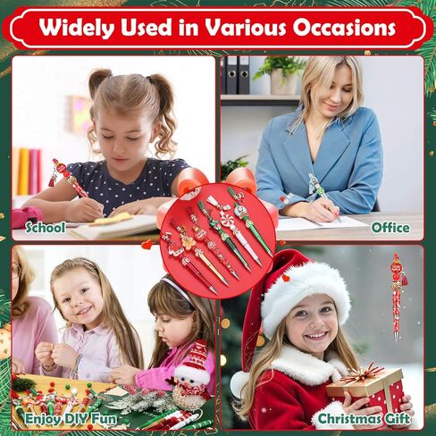 188 Pcs Christmas Beaded Pens Bulk,18Sets Christmas Pens Bulk with Christmas Focal Beads, Silicone Beads, Christmas Charms and Tassels, DIY Beadable Pens Gift for Office School Students in Saudi Arabia