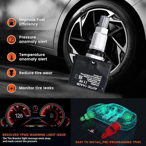 مجموعة من 4 مستشعر TPMS مستشعر مراقبة ضغط الإطارات 433 ميجا هرتز متوافق مع BMW X3 X4 X5 يستبدل # 36106887147 in Kuwait
