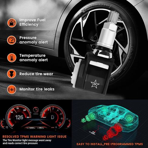 مجموعة من 4 مستشعر TPMS مستشعر مراقبة ضغط الإطارات 433 ميجا هرتز متوافق مع BMW X3 X4 X5 يستبدل # 36106887147 in Kuwait