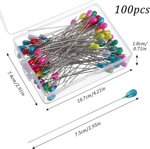 75mm/3Inch Straight Pins Sewing, 100Pcs Pearl Head Decorative Pins, Colored Teardrop Corsage Boutonniere Pin for Wedding Flower Bouquet Jewelry Ornaments Attaching Dressmaker Crafts in Kuwait