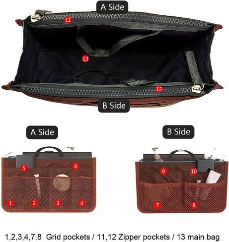 Organizer Insert Bag Polyester 20L Large Capacity Cosmetic Liner Bag Portable Multicoloured Insert Handbag for Business Cosmetic Makeup Storage in Saudi Arabia