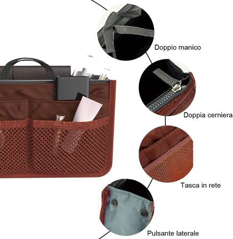 Organizer Insert Bag Polyester 20L Large Capacity Cosmetic Liner Bag Portable Multicoloured Insert Handbag for Business Cosmetic Makeup Storage in Saudi Arabia
